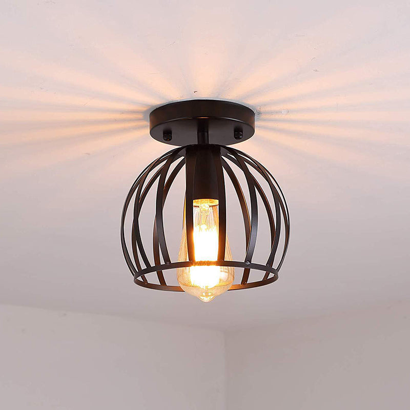 Luz de lavado de cocina en forma de cúpula de metal retro 1 cabezal de jaula negra semi luz de montaje