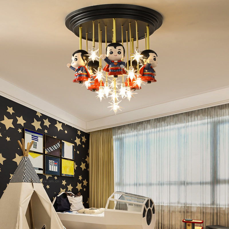 Kids Starry Flush Mount Light Clear Blown Glass 5/6 Lumière Chambre Red Ceiling Lighting with/without Remote Control