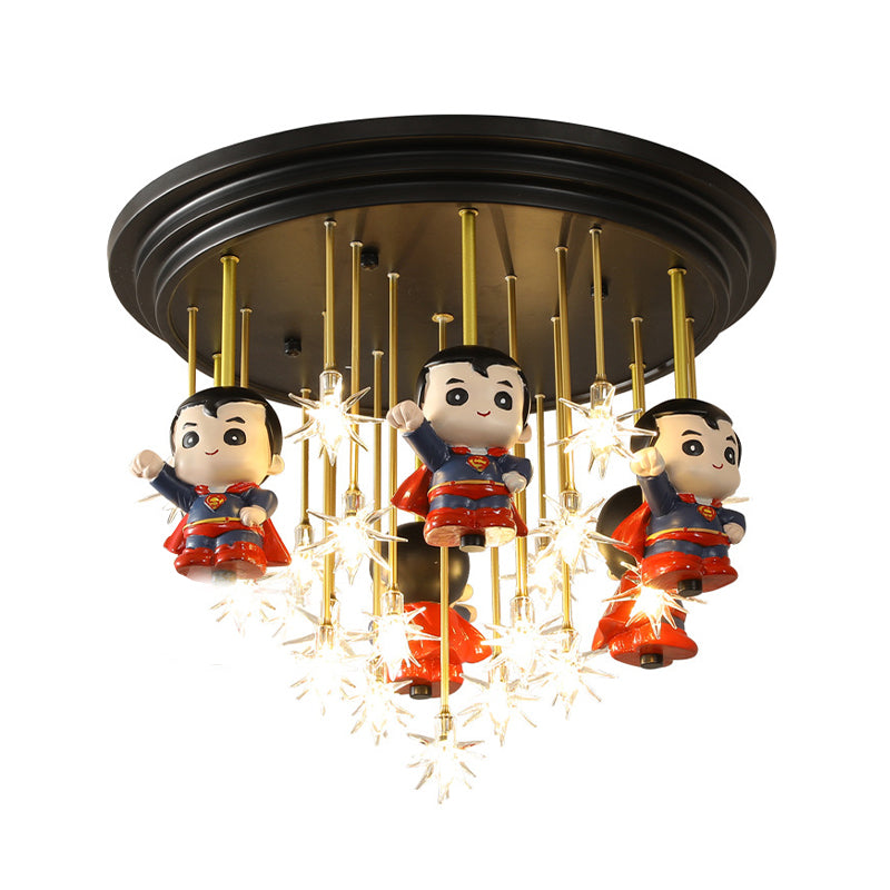 Kids Starry Flush Mount Light Clear Blown Glass 5/6 Lights Bedroom Red Ceiling Lighting with/without Remote Control