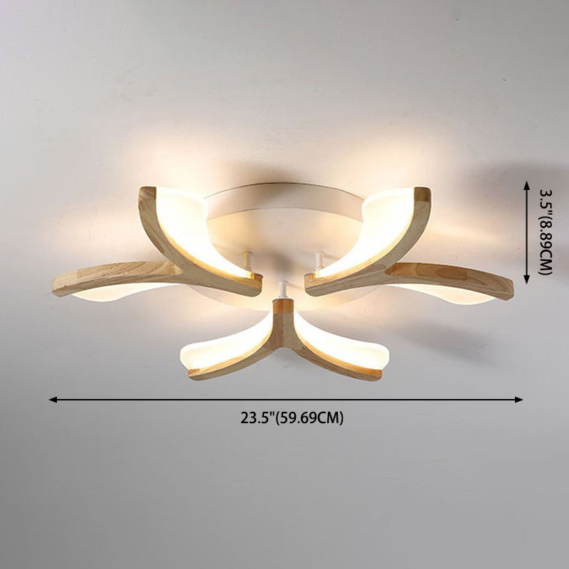 Wooden Floral Semi Flush Light Minimalist White LED Ceiling Light for Living Room