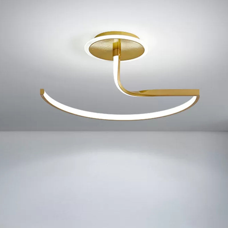 Curve Ceiling Lamp Minimalist Metal Bedroom Linear Semi Flush Mounted LED Light