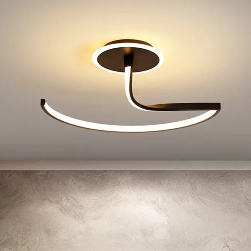 Curve Ceiling Lamp Minimalist Metal Bedroom Linear Semi Flush Mounted LED Light