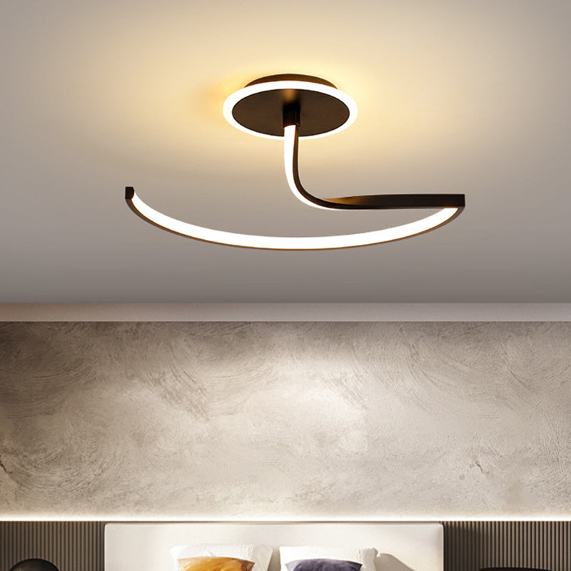 Curve Ceiling Lamp Minimalist Metal Bedroom Linear Semi Flush Mounted LED Light