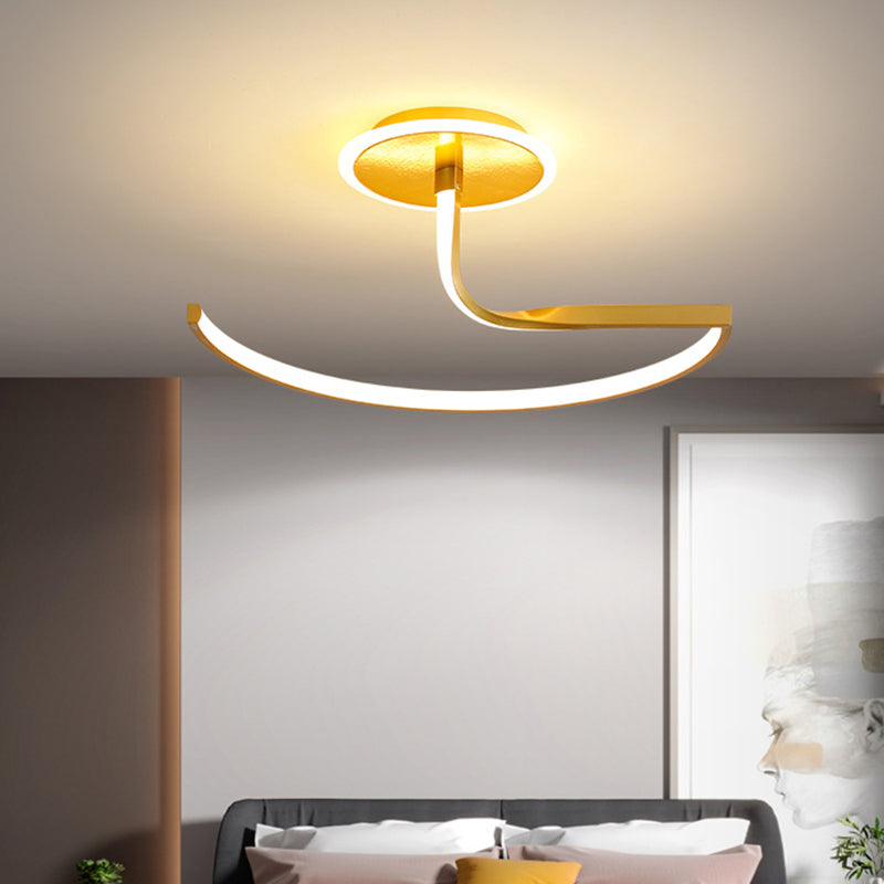 Curve Ceiling Lamp Minimalist Metal Bedroom Linear Semi Flush Mounted LED Light