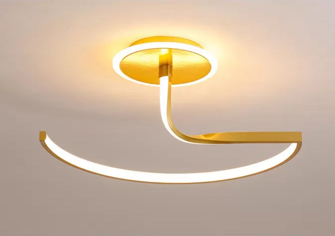 Curve Ceiling Lamp Minimalist Metal Bedroom Linear Semi Flush Mounted LED Light