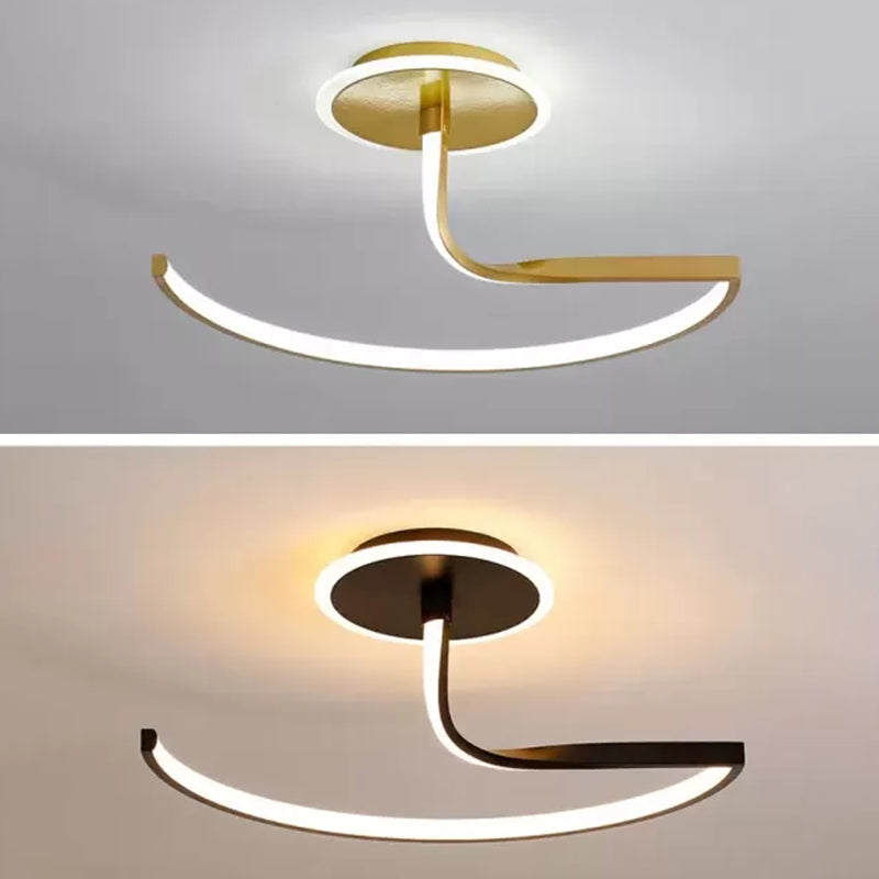 Curve Ceiling Lamp Minimalist Metal Bedroom Linear Semi Flush Mounted LED Light