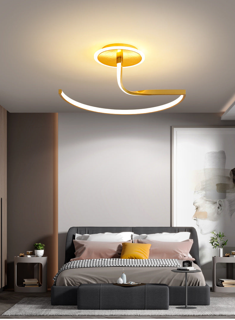 Curve Ceiling Lamp Minimalist Metal Bedroom Linear Semi Flush Mounted LED Light