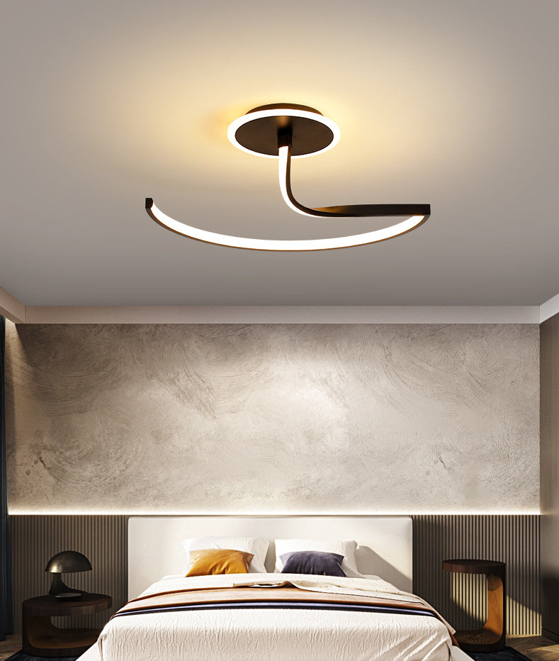 Curve Ceiling Lamp Minimalist Metal Bedroom Linear Semi Flush Mounted LED Light