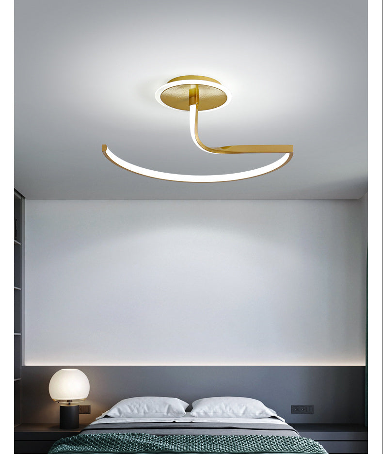 Curve Ceiling Lamp Minimalist Metal Bedroom Linear Semi Flush Mounted LED Light