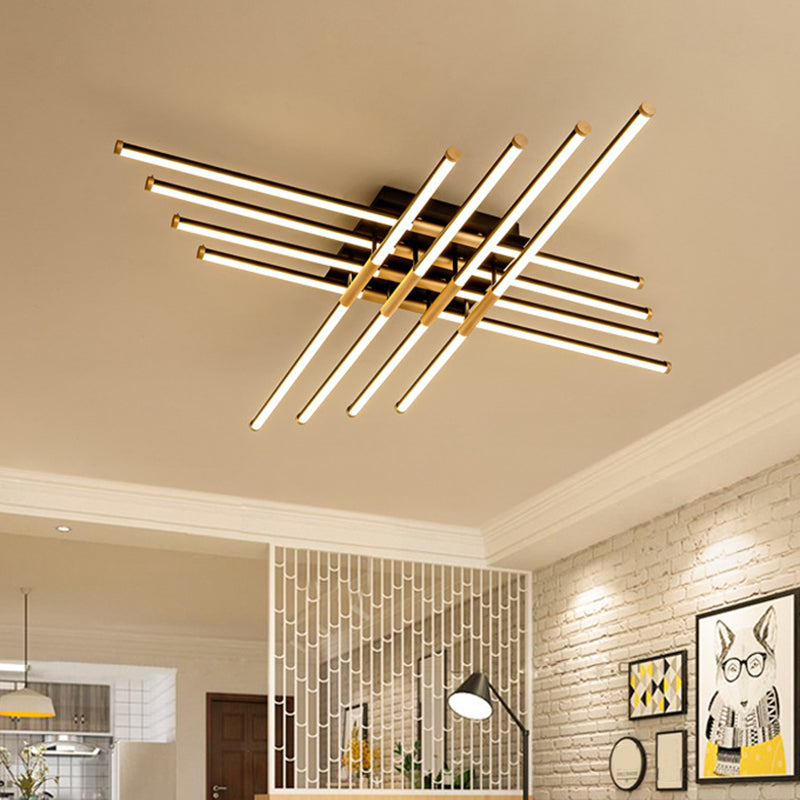 Black-Gold Sticks Flush Light Minimalist LED Metal Semi Flush Ceiling Light Fixture for Bedroom