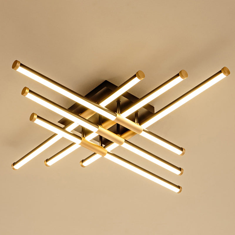 Black-Gold Sticks Flush Light Minimalist LED Metal Semi Flush Ceiling Light Fixture for Bedroom