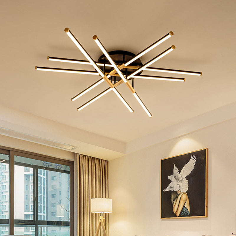 Black-Gold Sticks Flush Light Minimalist LED Metal Semi Flush Ceiling Light Fixture for Bedroom