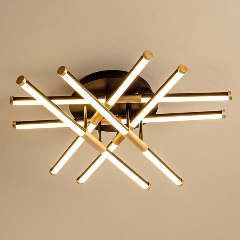 Black-Gold Sticks Flush Light Minimalist LED Metal Semi Flush Ceiling Light Fixture for Bedroom