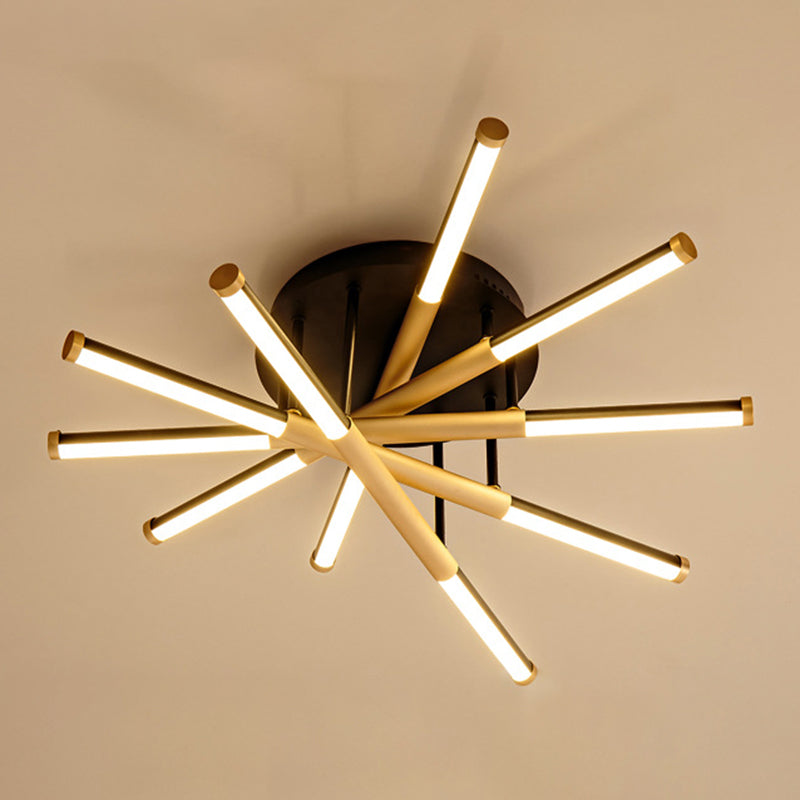 Black-Gold Sticks Flush Light Minimalist LED Metal Semi Flush Ceiling Light Fixture for Bedroom