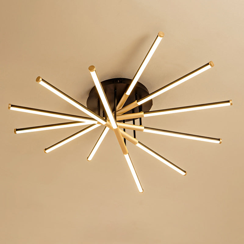 Black-Gold Sticks Flush Light Minimalist LED Metal Semi Flush Ceiling Light Fixture for Bedroom