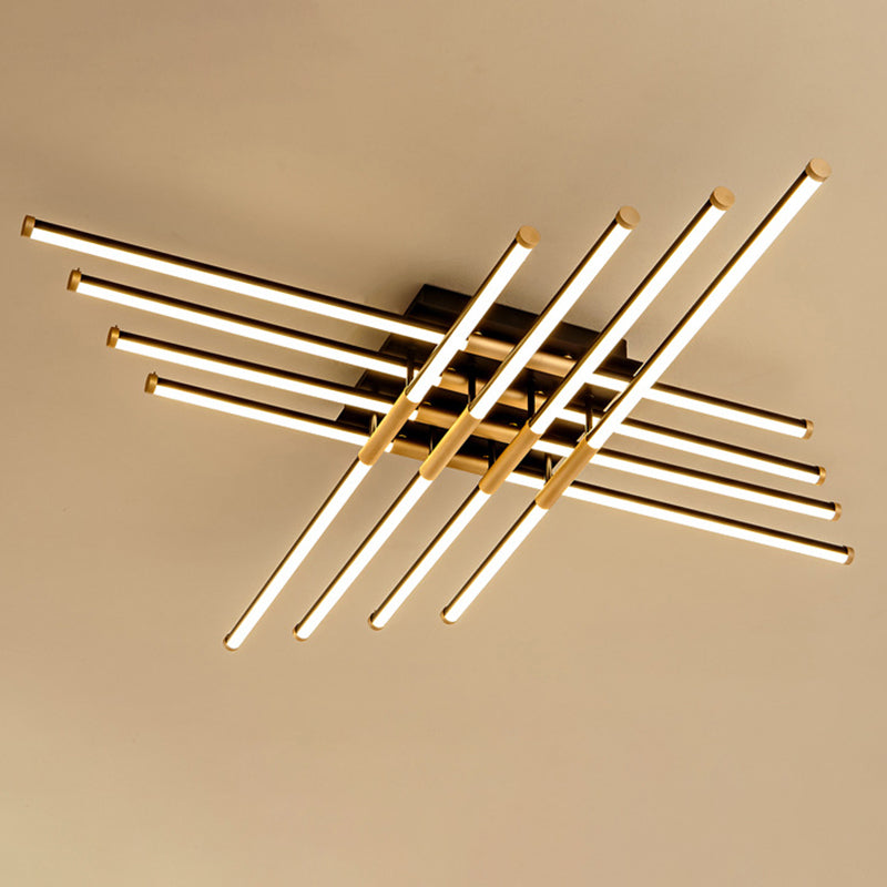 Black-gouden sticks spoel licht minimalistisch led metaal semi-spoelplafondlamp voor slaapkamer