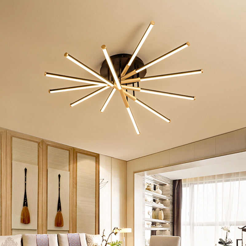 Black-Gold Sticks Flush Light Minimalist LED Metal Semi Flush Ceiling Light Fixture for Bedroom