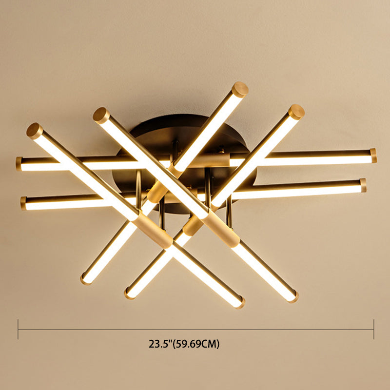 Black-Gold Sticks Flush Light Minimalist LED Metal Semi Flush Ceiling Light Fixture for Bedroom