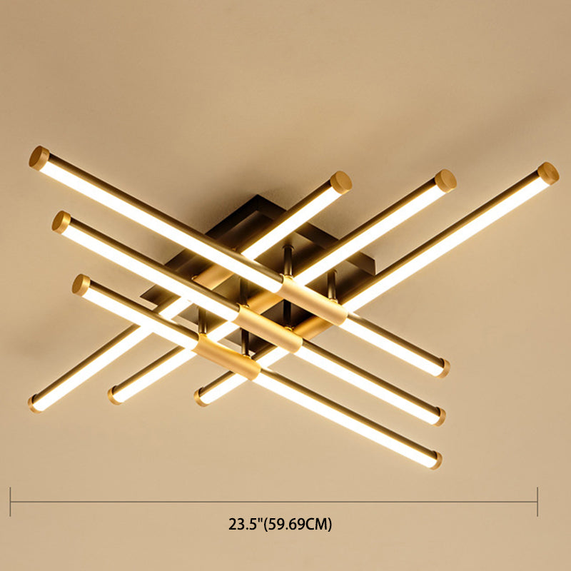 Black-Gold Sticks Flush Light Minimalist LED Metal Semi Flush Ceiling Light Fixture for Bedroom