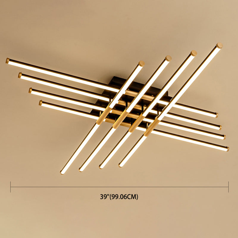 Black-gouden sticks spoel licht minimalistisch led metaal semi-spoelplafondlamp voor slaapkamer