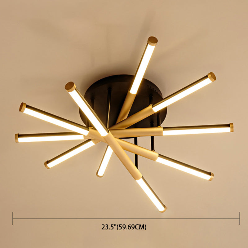 Black-Gold Sticks Flush Light Minimalist LED Metal Semi Flush Ceiling Light Fixture for Bedroom