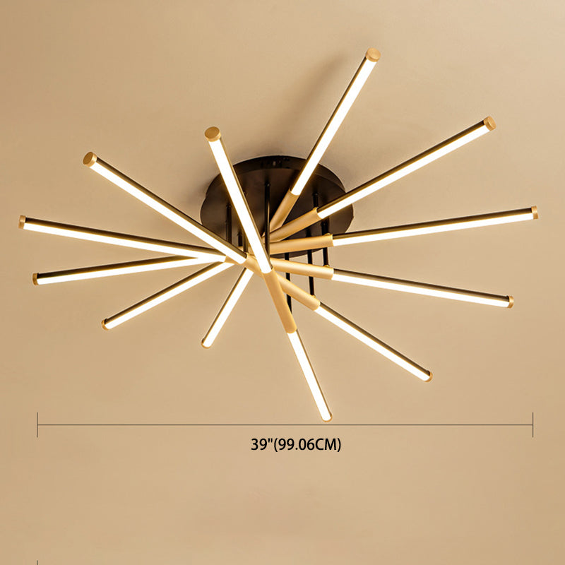 Black-Gold Sticks Flush Light Minimalist LED Metal Semi Flush Ceiling Light Fixture for Bedroom