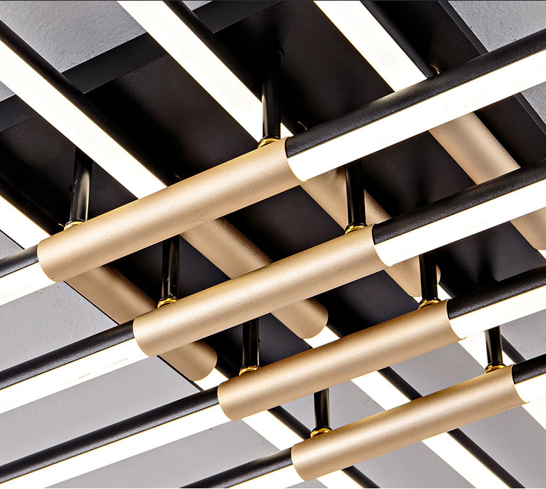 Black-Gold Sticks Flush Light Minimalist LED Metal Semi Flush Ceiling Light Fixture for Bedroom