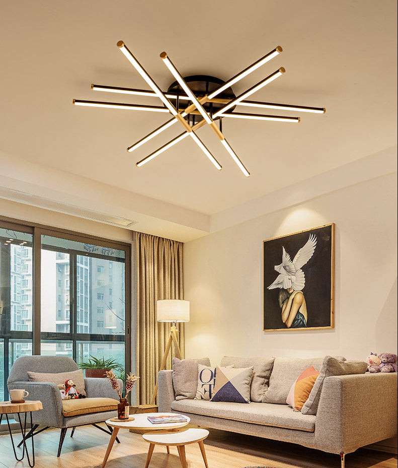 Black-Gold Sticks Flush Light Minimalist LED Metal Semi Flush Ceiling Light Fixture for Bedroom