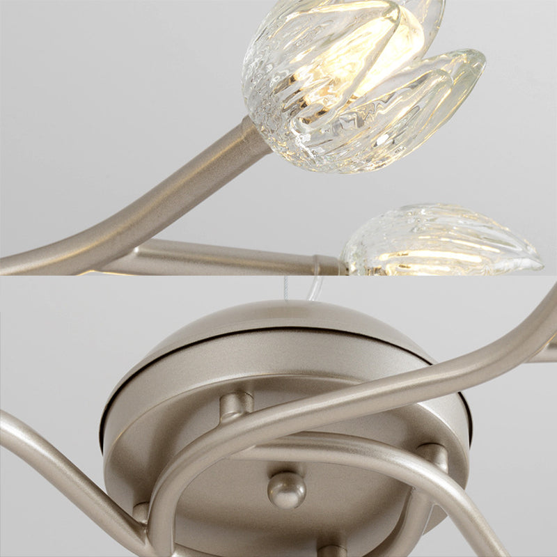 Rama de flores Flush Monteado Luz de vidrio transparente moderno Sala de estar Semi Flush Chandelier