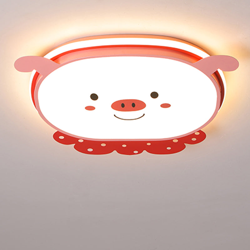 Pig Acrylic Ceiling Light Fixture Cartoon Style Integrated LED Blue/Pink Flush Mount Lamp, Warm/White/3 Color Light