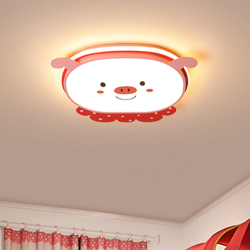 Pig Acrylic Ceiling Light Fixture Cartoon Style Integrated LED Blue/Pink Flush Mount Lamp, Warm/White/3 Color Light