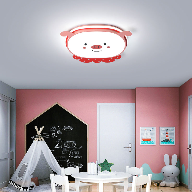 Pig Acrylic Ceiling Light Fixture Cartoon Style Integrated LED Blue/Pink Flush Mount Lamp, Warm/White/3 Color Light