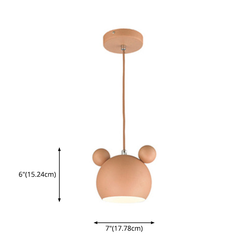 1 Light Bear Pendant Lighting Macaron Iron Pendant Ceiling Lights for Bedroom with Hanging Cord