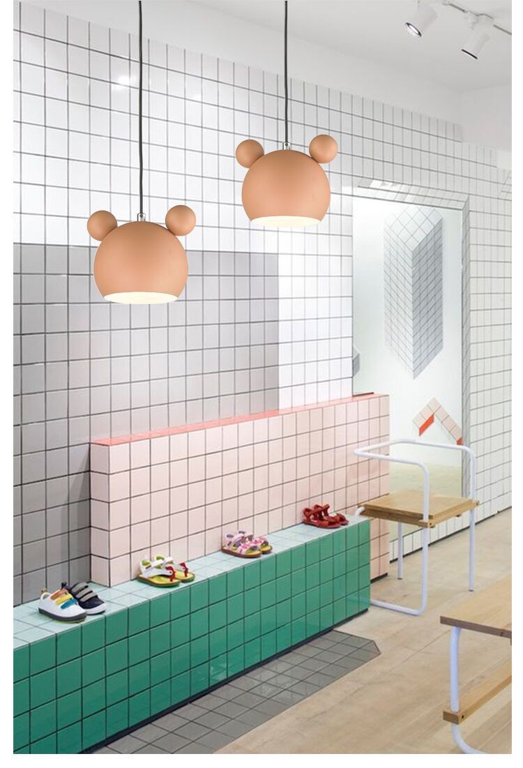 1 Light Bear Pendant Lighting Macaron Iron Pendant Ceiling Lights for Bedroom with Hanging Cord