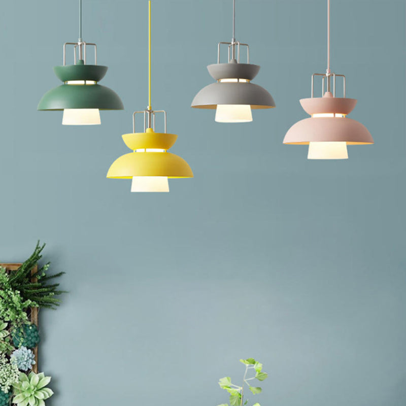 1 Light Bowl Light Pendant Macaron Aluminum Hanging Lights with Hanging Cord for Restaurant