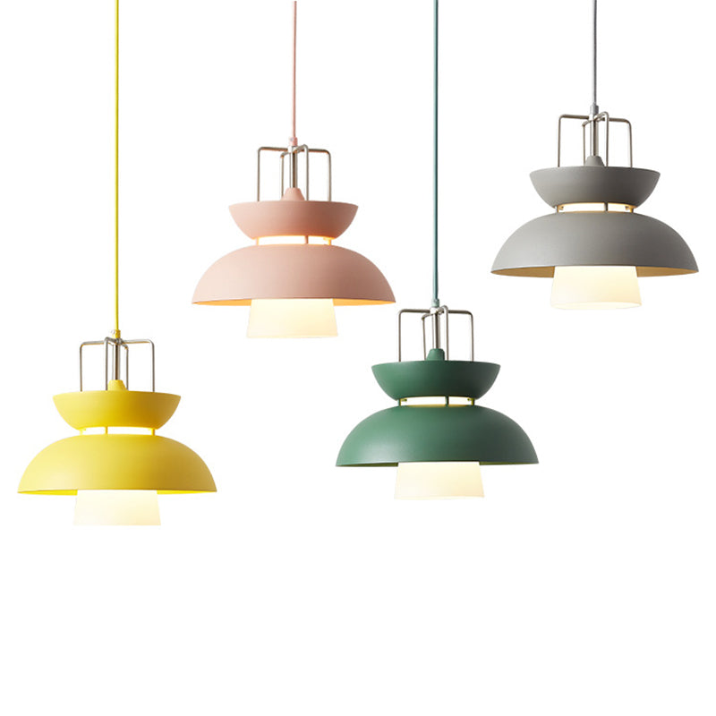 1 Light Bowl Light Pendant Macaron Aluminum Hanging Lights with Hanging Cord for Restaurant