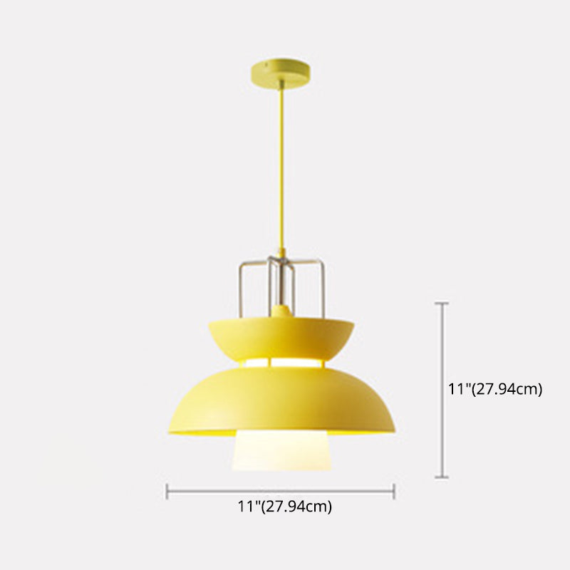 1 Light Bowl Light Pendant Macaron Aluminum Hanging Lights with Hanging Cord for Restaurant