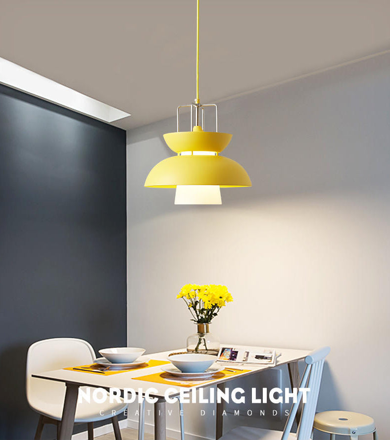 1 Light Bowl Light Pendant Macaron Aluminum Hanging Lights with Hanging Cord for Restaurant