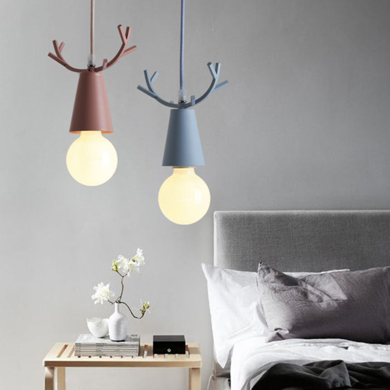 1 Light Exposed Bulb Hanging Light Fixtures Macaron Iron Hanging Pendant Lights for Restaurant