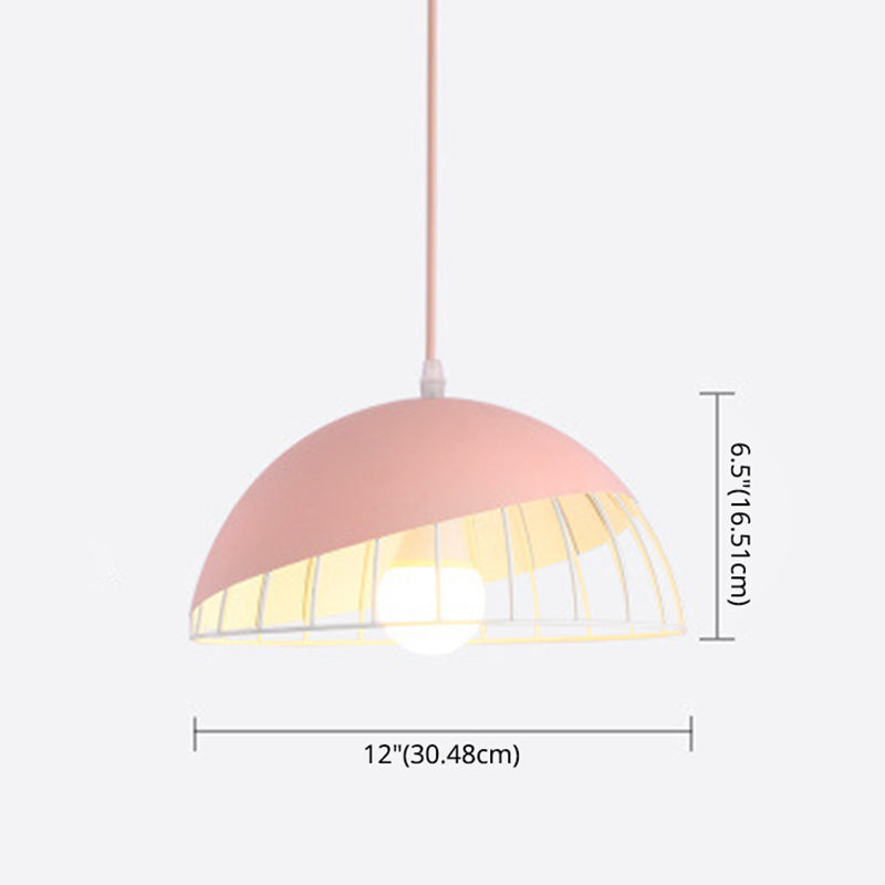 1 Light Cage Ceiling Light Macaron Aluminum Hanging Pendant Lights for Restaurant