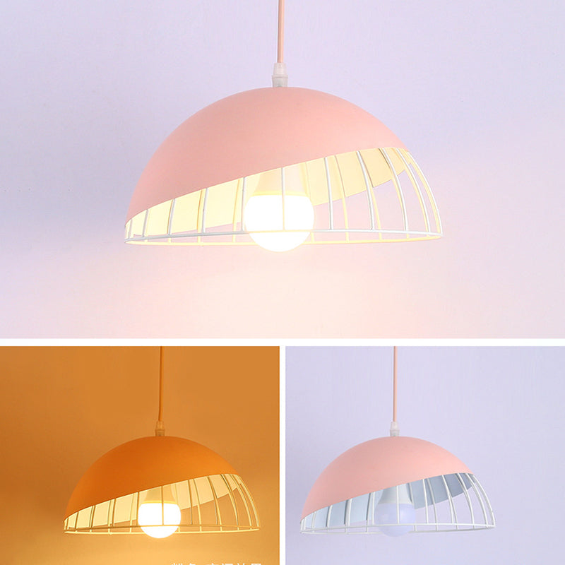 1 Light Cage Ceiling Light Macaron Aluminum Hanging Pendant Lights for Restaurant