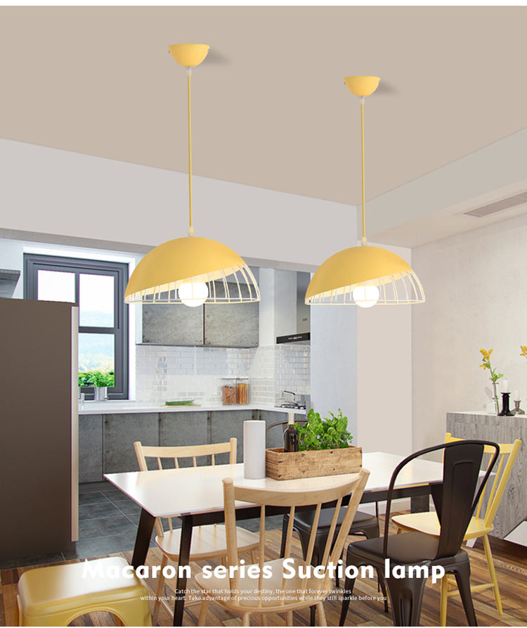 1 Light Cage Ceiling Light Macaron Aluminum Hanging Pendant Lights for Restaurant