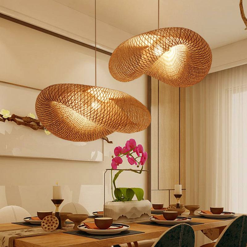 Hat Shape Dinning Room Pendant Lighting Fixture Bamboo Modern Modern Hanging Lamp Kit en beige