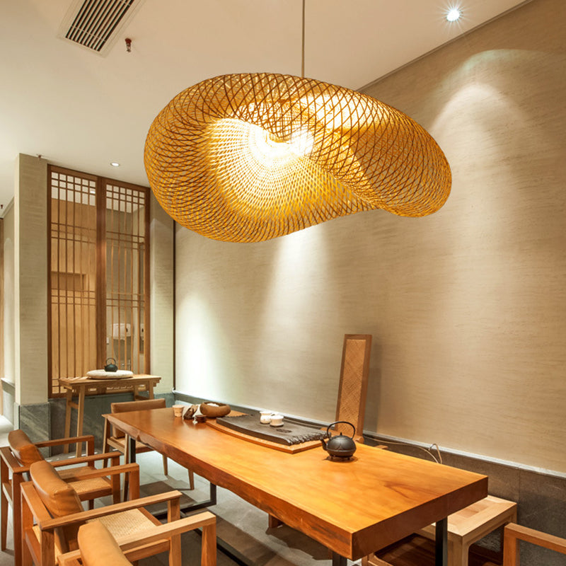 Hat Shape Dinning Room Pendant Lighting Fixture Bamboo Modern Modern Hanging Lamp Kit en beige