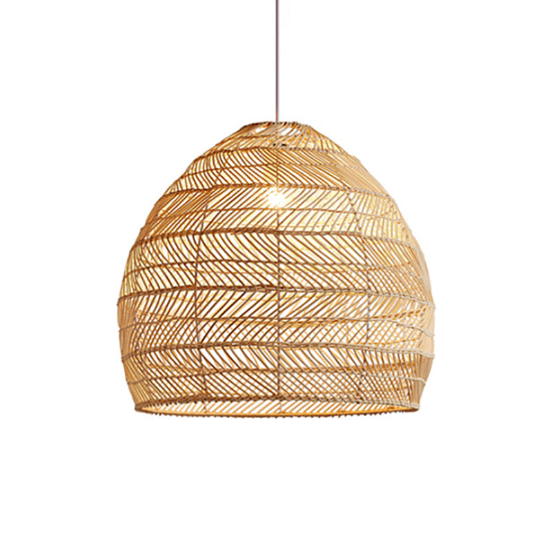 Soggiorno a ciondolo illuminazione cinese beige lampada sospesa con cupola allungata tonalità rattan