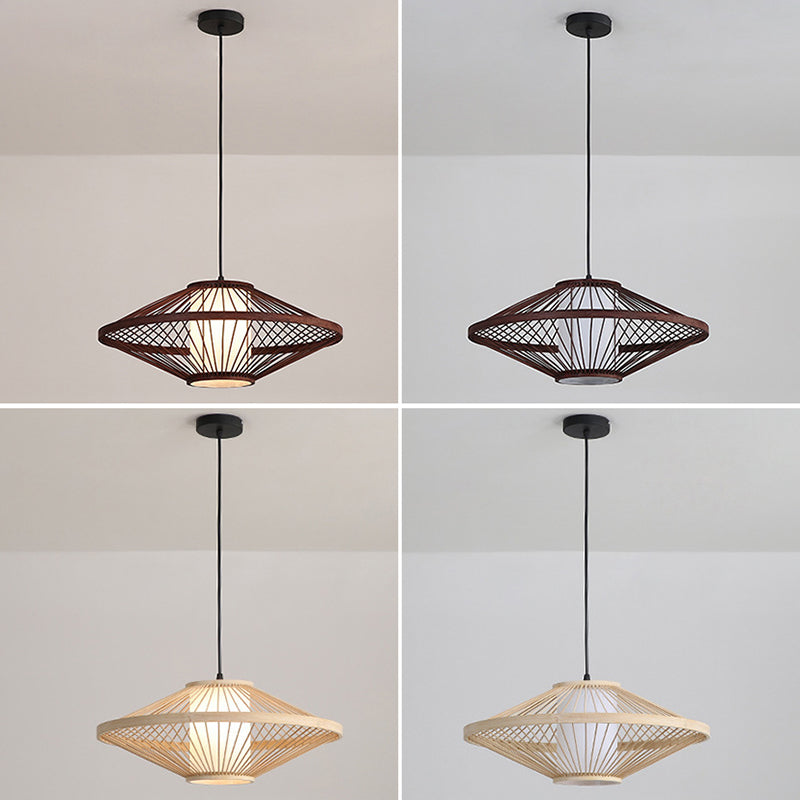 Flying Saucer Bamboo Pendant Lighting Fixture Asia Style Suspension Pendant Light