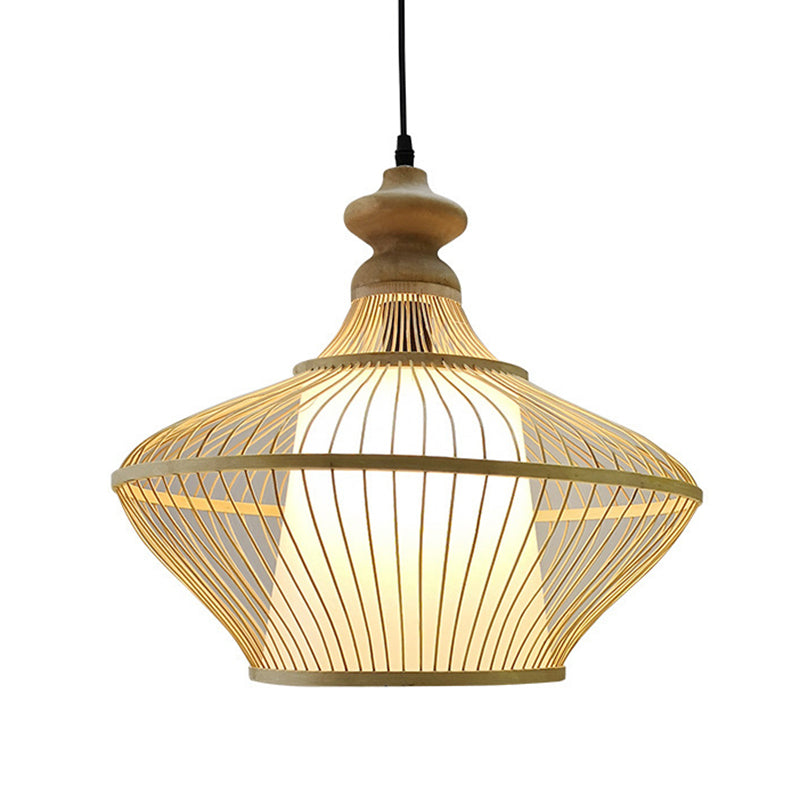 Bamboo Saucer Suspension Pendant Light Modern Style Beige Pendant Lighting Fixture