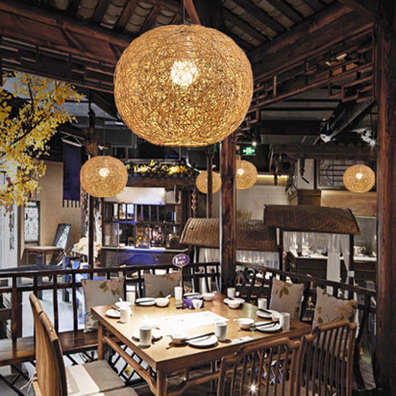 Ristorante a ciondolo kit kit kit asiatico asiposo beige luce a soffitto con ombra rattan globo