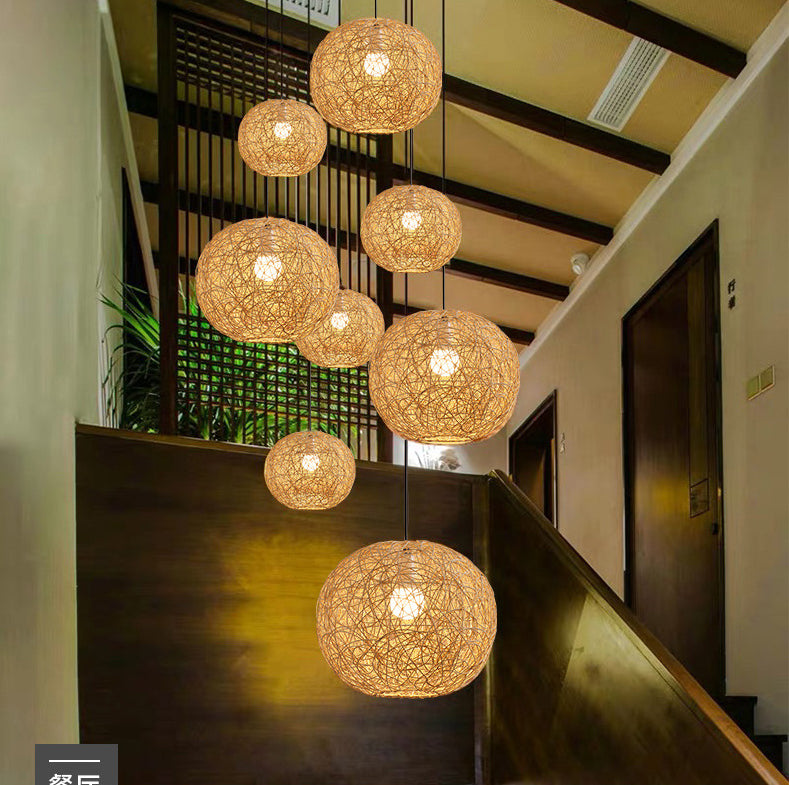 Ristorante a ciondolo kit kit kit asiatico asiposo beige luce a soffitto con ombra rattan globo