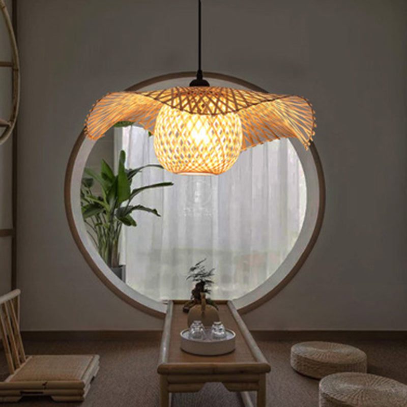 Beige Swirl Ceiling Pendant Lamp Contemporary Style Bamboo Pendant Lighting Fixture